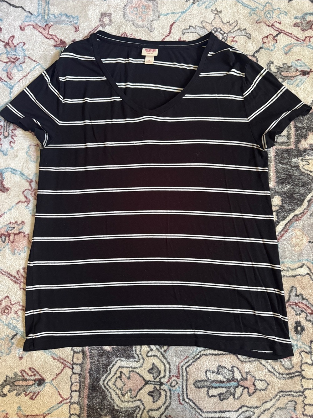 Mossimo Supply Co. Black V-Neck Tee with White Stripes